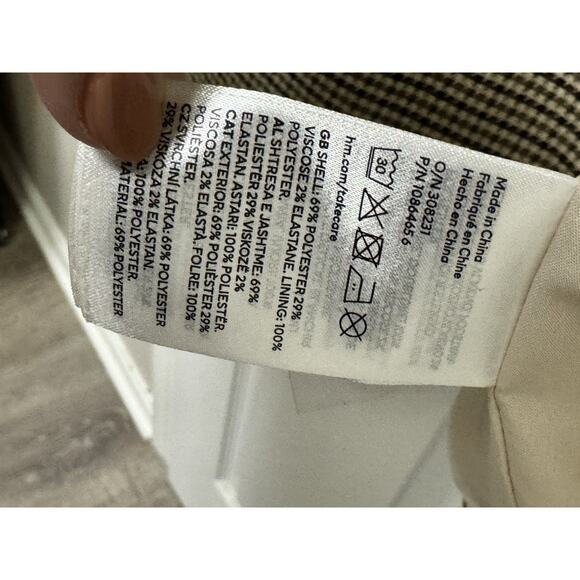 H&M Houndstooth Oversized Blazer Women’s Sz M Tan Green Preppy Office Horse Girl - Picture 7 of 10